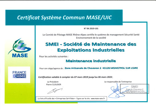 Certification MASE renouvellement en Mars 2019